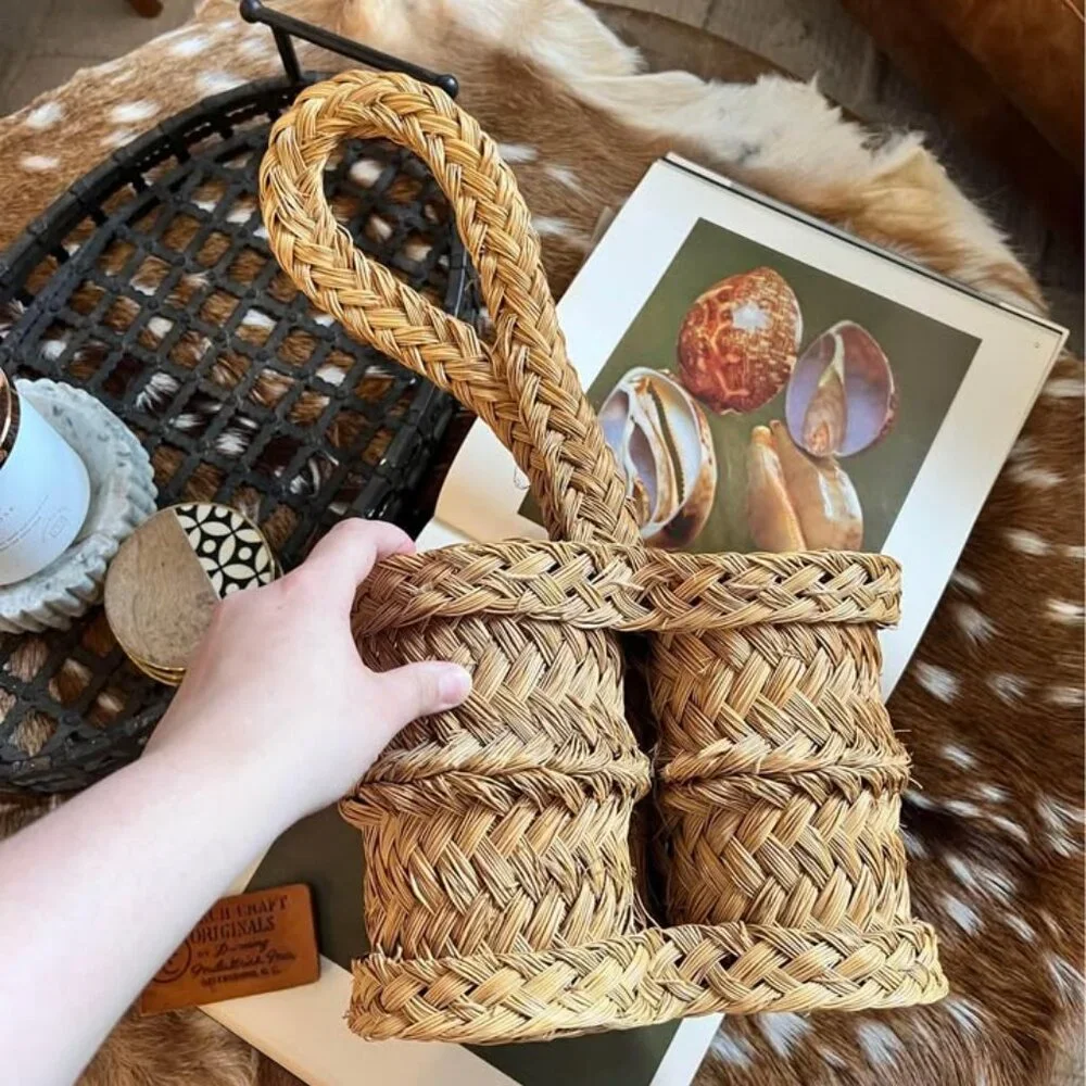 Ranch Craft Originals Woven Rope Coastal Cottage Utensil Caddy or Wine Carrier